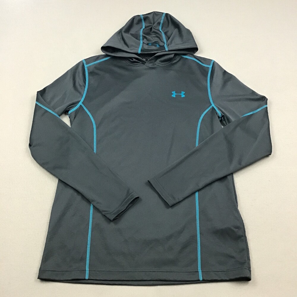 Under Armour Hoodie Men Medium Gray ColdGear Athletic Fitted Pullover Gym M